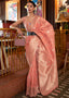 Salmon Pink Handloom Weaving Tussar Silk Saree Clothsvilla