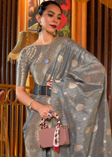 Load image into Gallery viewer, Steel Grey Handloom Weaving Tussar Silk Saree Clothsvilla