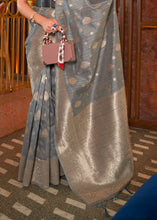 Load image into Gallery viewer, Steel Grey Handloom Weaving Tussar Silk Saree Clothsvilla