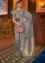 Load image into Gallery viewer, Steel Grey Handloom Weaving Tussar Silk Saree Clothsvilla