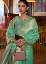 Load image into Gallery viewer, Medium Spring Green Handloom Weaving Tussar Silk Saree Clothsvilla