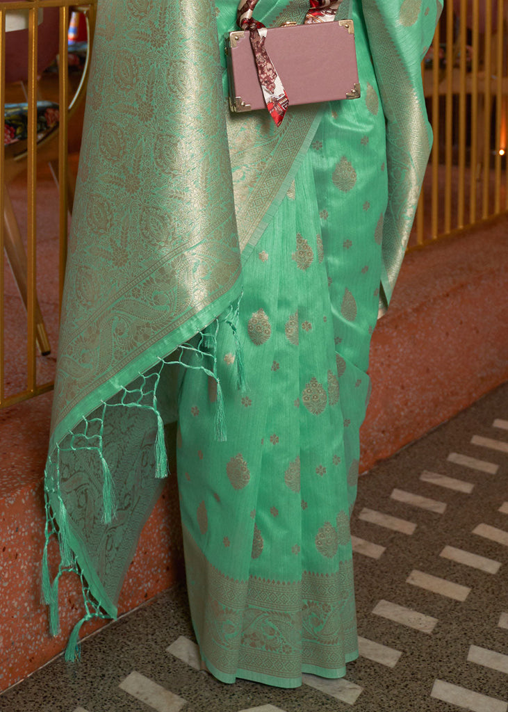 Medium Spring Green Handloom Weaving Tussar Silk Saree Clothsvilla