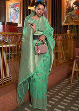 Load image into Gallery viewer, Medium Spring Green Handloom Weaving Tussar Silk Saree Clothsvilla