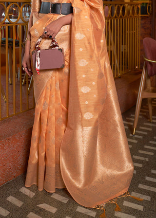 Cantaloupe Orange Handloom Weaving Tussar Silk Saree Clothsvilla