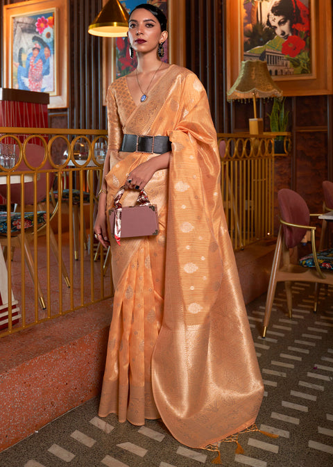 Cantaloupe Orange Handloom Weaving Tussar Silk Saree Clothsvilla Main image