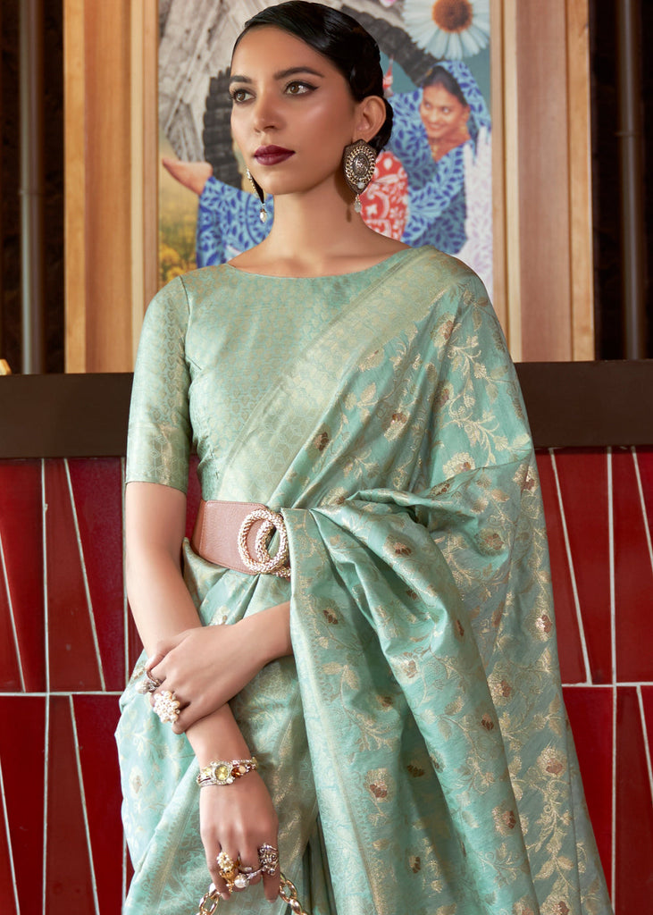 Chinoise Green Woven Tussar Silk Saree Clothsvilla