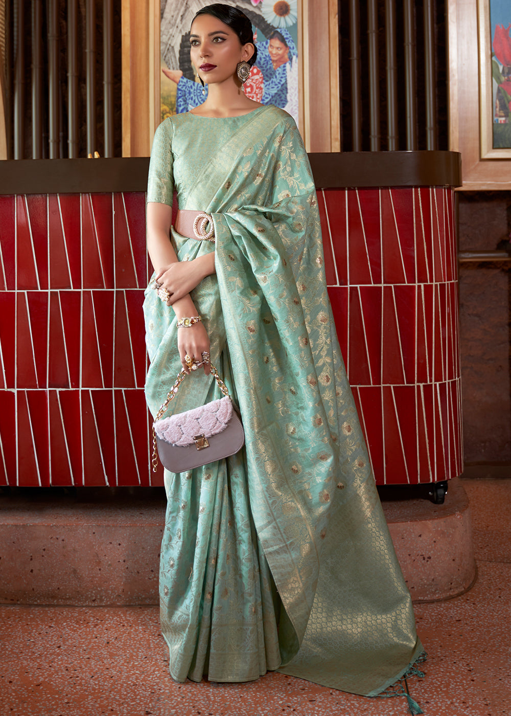 Chinoise Green Woven Tussar Silk Saree Clothsvilla