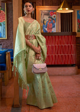 Load image into Gallery viewer, Sage Green Woven Tussar Silk Saree Clothsvilla