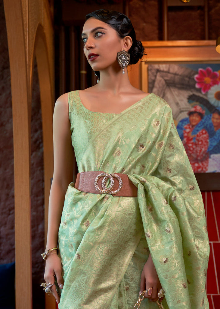 Sage Green Woven Tussar Silk Saree Clothsvilla