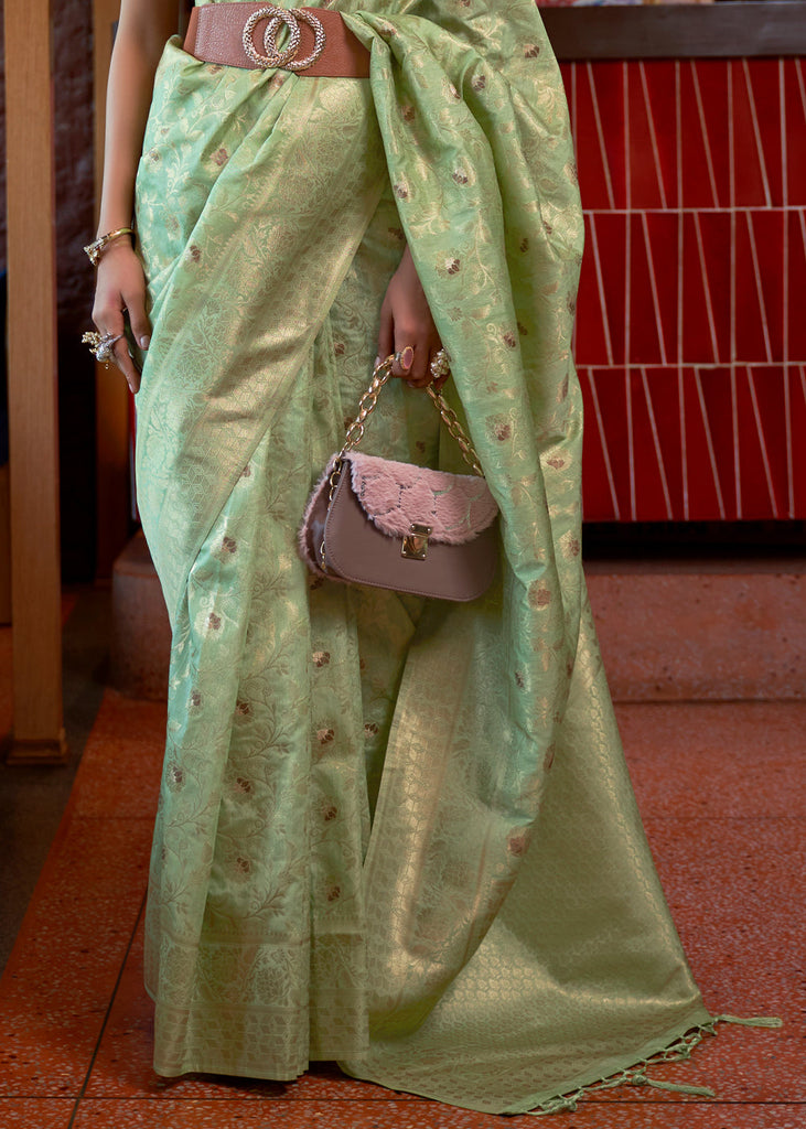 Sage Green Woven Tussar Silk Saree Clothsvilla