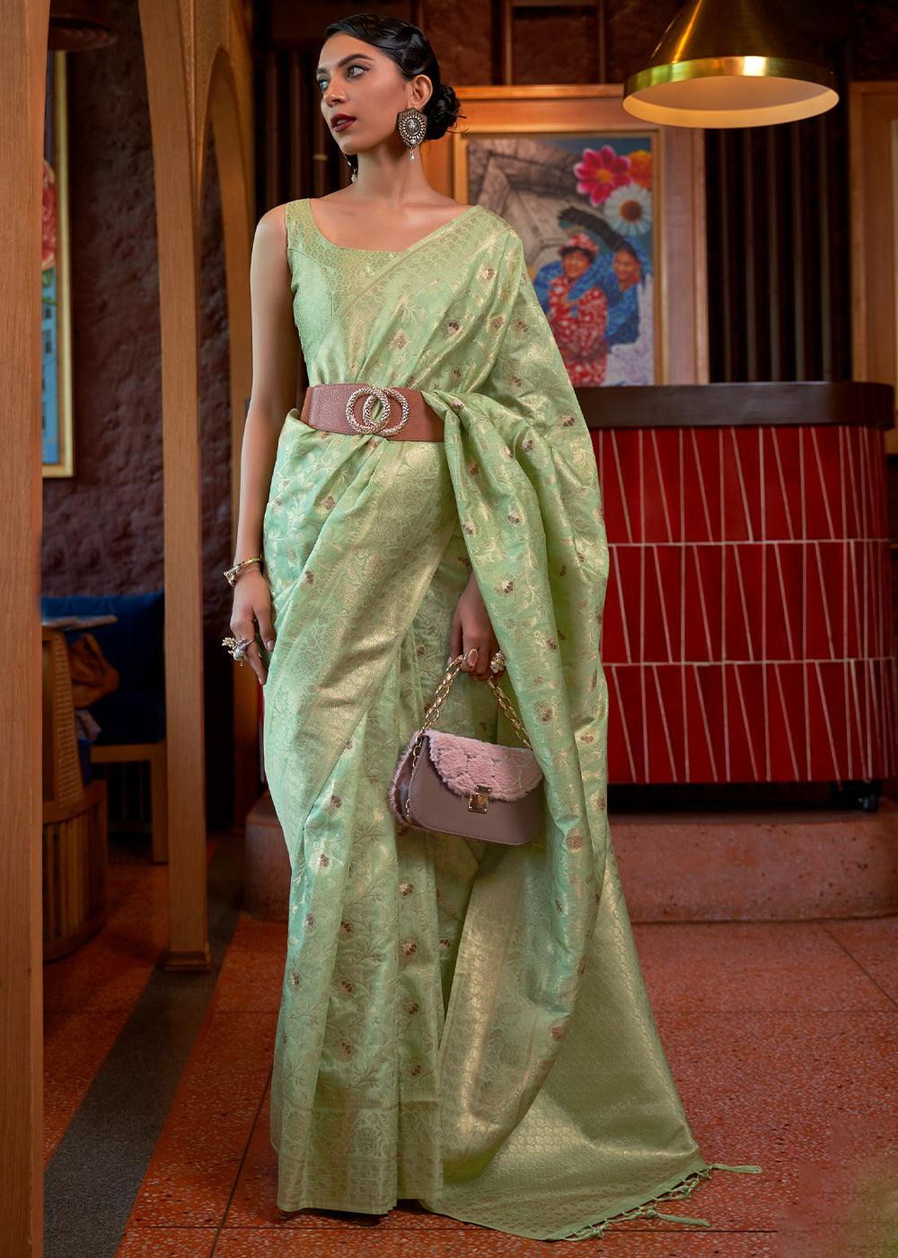 Sage Green Woven Tussar Silk Saree Clothsvilla Main image