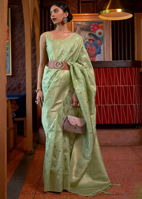 Sage Green Woven Tussar Silk Saree Clothsvilla Main image