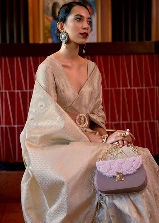 Beige Brown Woven Tussar Silk Saree Clothsvilla