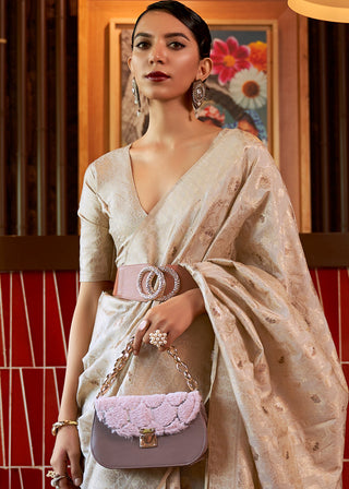 Beige Brown Woven Tussar Silk Saree Clothsvilla