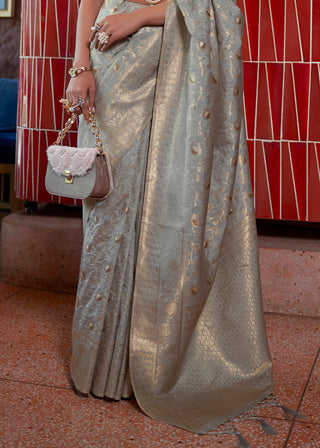 Argent Grey Woven Tussar Silk Saree Clothsvilla