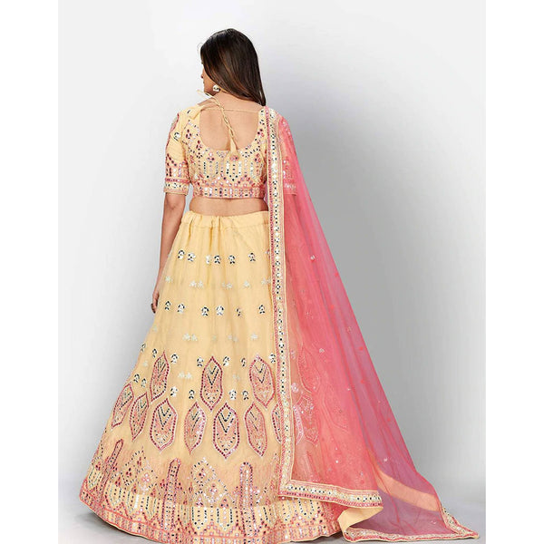Off White Thread and Foil Mirror Cutwork Lehenga choli ClothsVilla