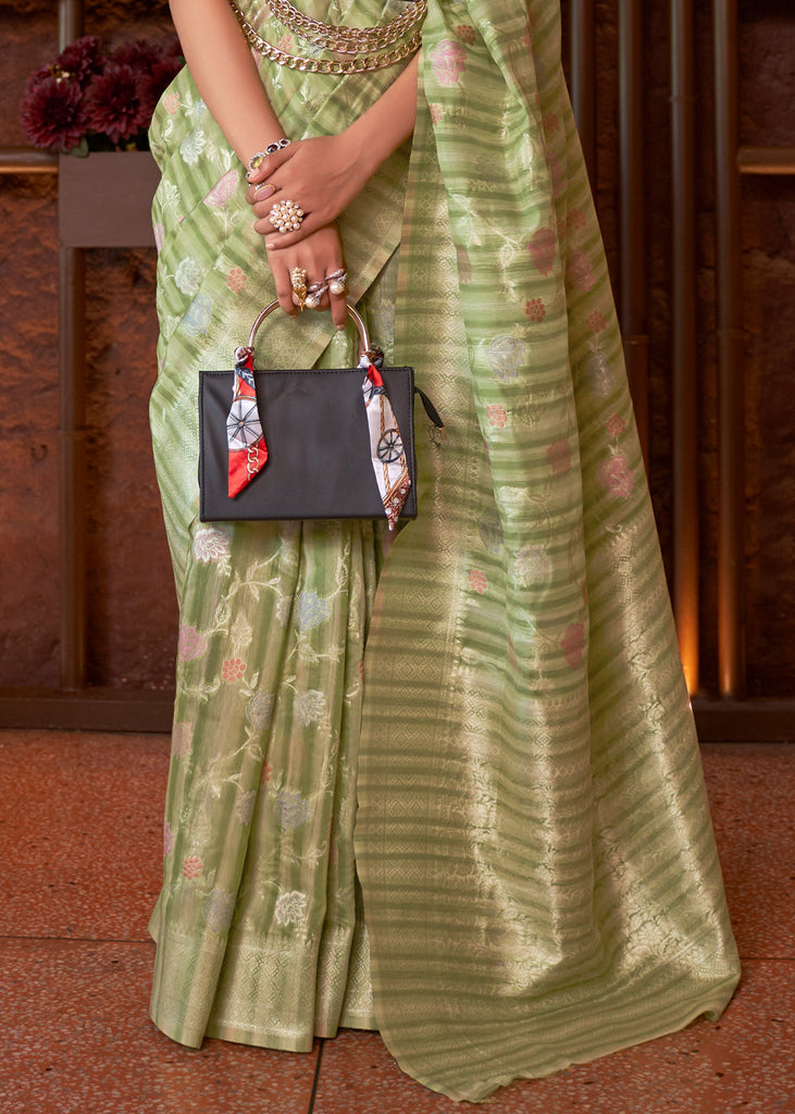 Shades Of Green Handloom Weaving Linen Silk Saree Clothsvilla