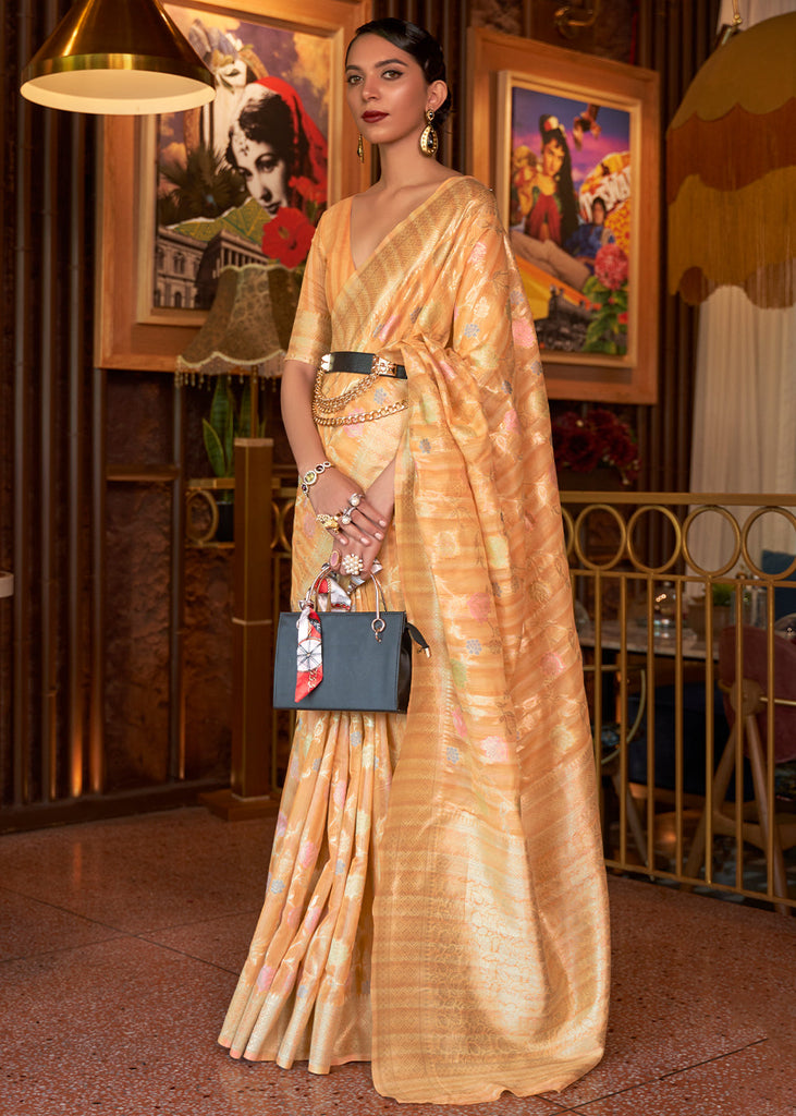 Shades Of Orange Handloom Weaving Linen Silk Saree Clothsvilla