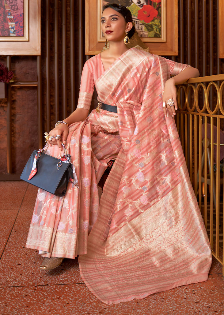 Shades Of Pink Handloom Weaving Linen Silk Saree Clothsvilla