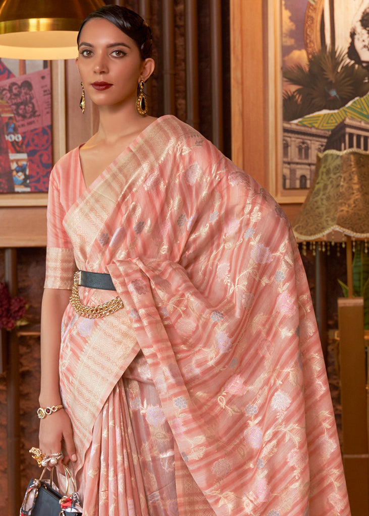 Shades Of Pink Handloom Weaving Linen Silk Saree Clothsvilla