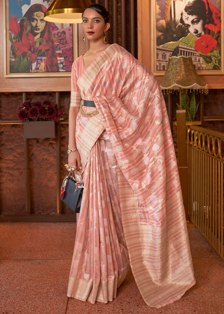 Shades Of Pink Handloom Weaving Linen Silk Saree Clothsvilla