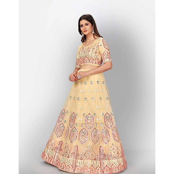 Off White Thread and Foil Mirror Cutwork Lehenga choli ClothsVilla