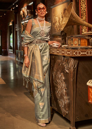 Seal Grey Copper Zari Woven Designer Silk Saree Clothsvilla