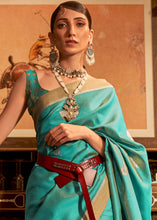 Load image into Gallery viewer, Teal Blue Copper Zari Woven Designer Silk Saree Clothsvilla