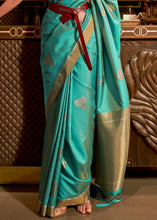 Load image into Gallery viewer, Teal Blue Copper Zari Woven Designer Silk Saree Clothsvilla