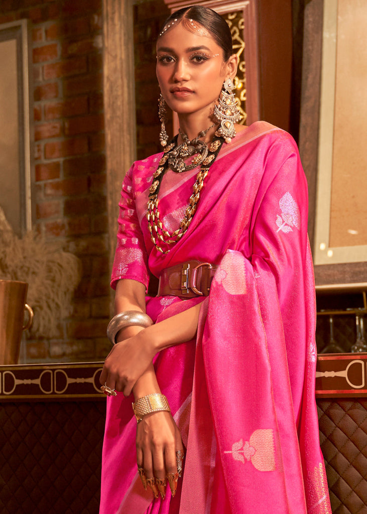 Hot Pink Copper Zari Woven Designer Silk Saree Clothsvilla