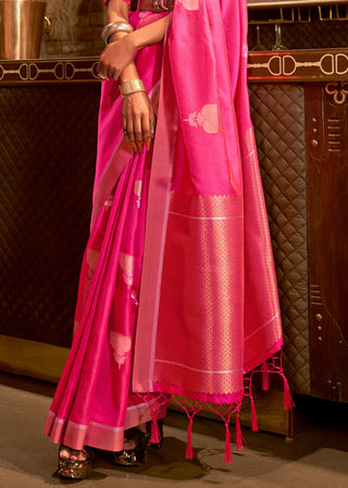 Hot Pink Copper Zari Woven Designer Silk Saree Clothsvilla