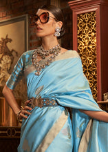 Load image into Gallery viewer, Cyan Blue Copper Zari Woven Designer Silk Saree Clothsvilla