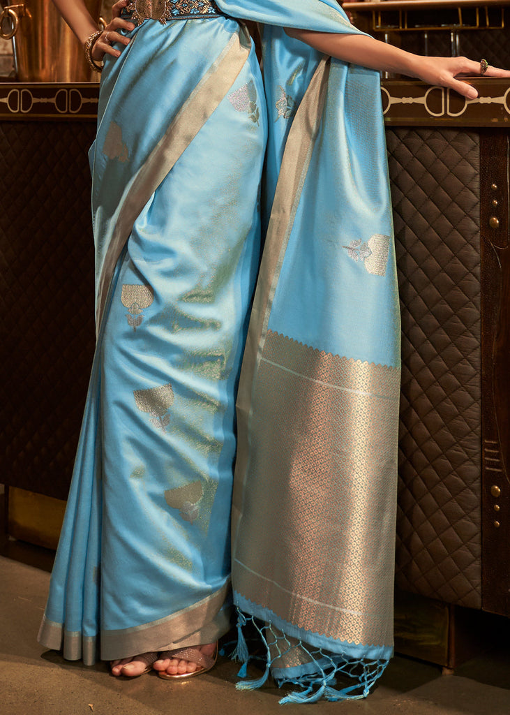 Cyan Blue Copper Zari Woven Designer Silk Saree Clothsvilla