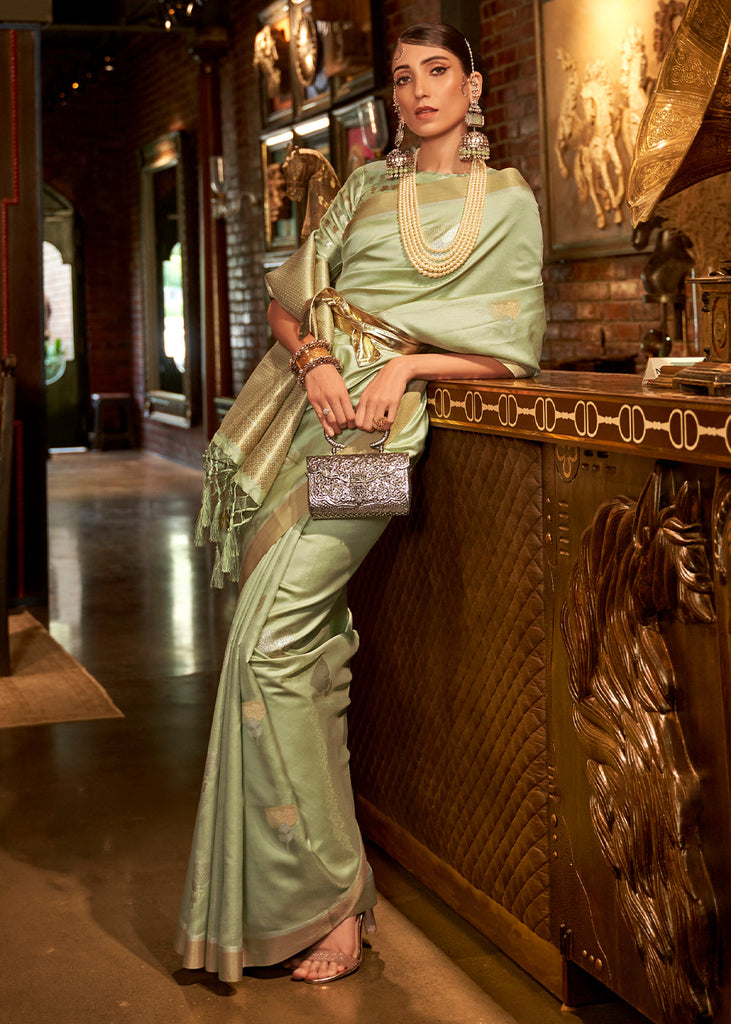 Light Green Copper Zari Woven Designer Silk Saree Clothsvilla