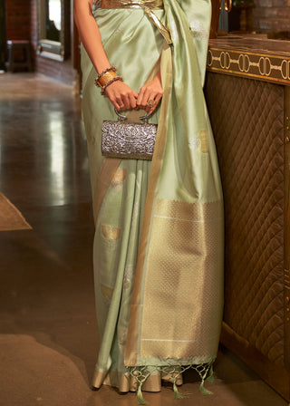 Light Green Copper Zari Woven Designer Silk Saree Clothsvilla
