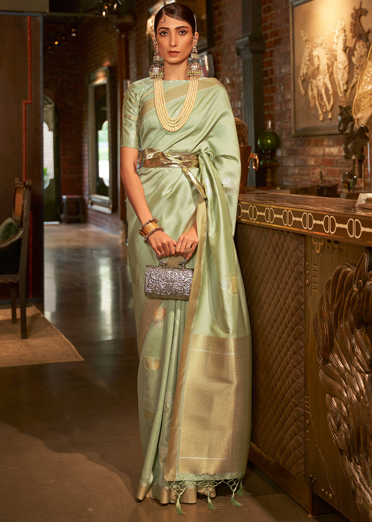 Light Green Copper Zari Woven Designer Silk Saree Clothsvilla