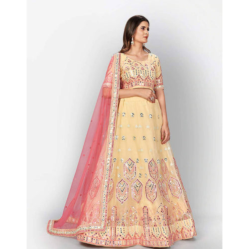 Off White Thread and Foil Mirror Cutwork Lehenga choli ClothsVilla