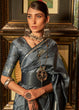 Load image into Gallery viewer, Anchor Grey Zari Woven Satin Silk Saree Clothsvilla