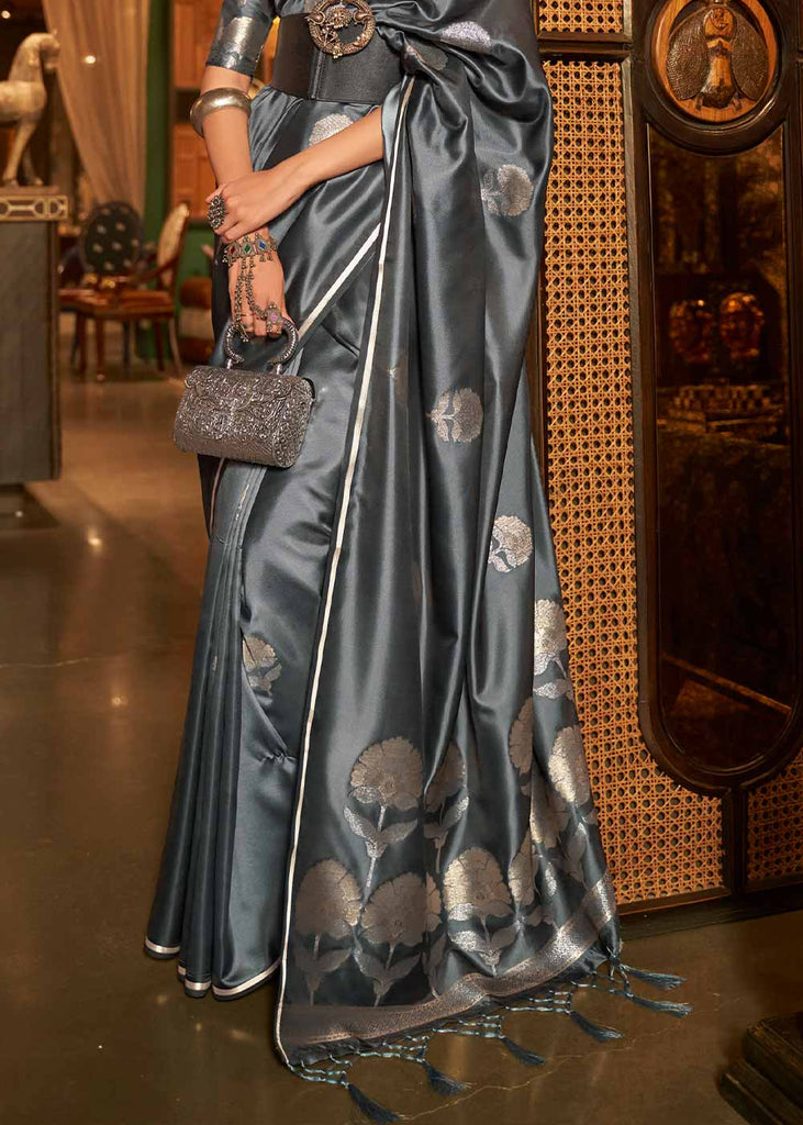 Anchor Grey Zari Woven Satin Silk Saree Clothsvilla