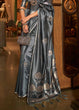 Load image into Gallery viewer, Anchor Grey Zari Woven Satin Silk Saree Clothsvilla