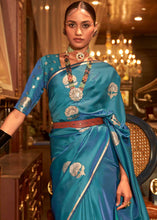 Load image into Gallery viewer, Shades Of Blue Zari Woven Satin Silk Saree Clothsvilla