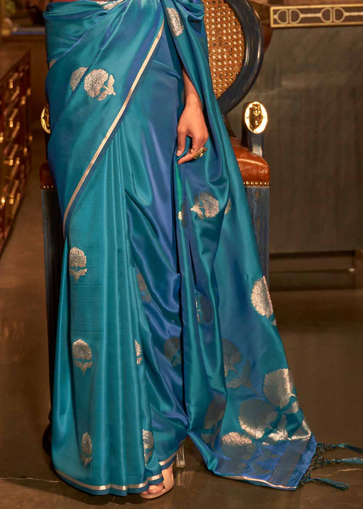 Shades Of Blue Zari Woven Satin Silk Saree Clothsvilla