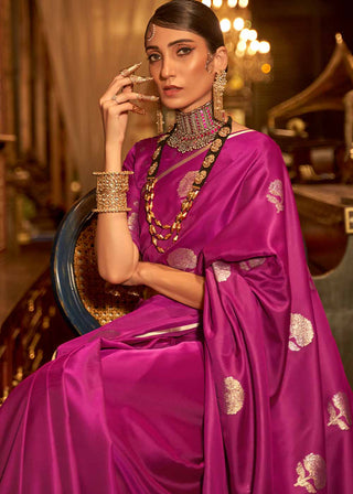 Magenta Pink Zari Woven Satin Silk Saree Clothsvilla