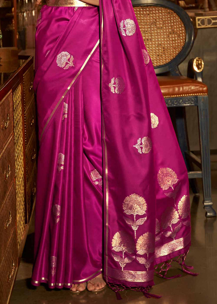 Magenta Pink Zari Woven Satin Silk Saree Clothsvilla