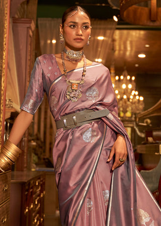 Opera Mauve Purple Zari Woven Satin Silk Saree Clothsvilla