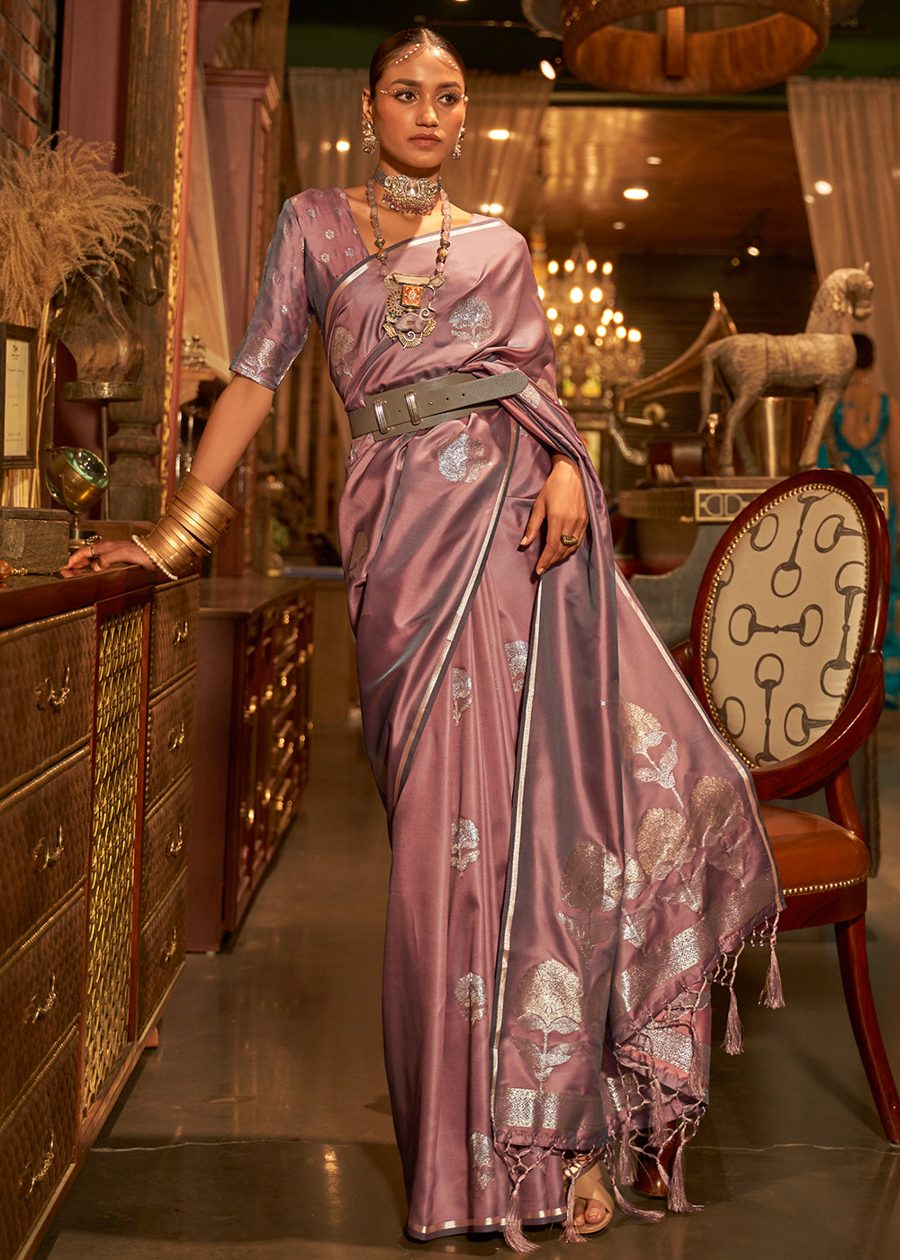 Opera Mauve Purple Zari Woven Satin Silk Saree Clothsvilla