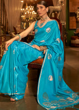 Load image into Gallery viewer, Cyan Blue Zari Woven Satin Silk Saree Clothsvilla