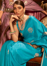 Load image into Gallery viewer, Cyan Blue Zari Woven Satin Silk Saree Clothsvilla