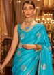 Load image into Gallery viewer, Cyan Blue Zari Woven Satin Silk Saree Clothsvilla