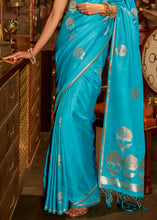 Load image into Gallery viewer, Cyan Blue Zari Woven Satin Silk Saree Clothsvilla